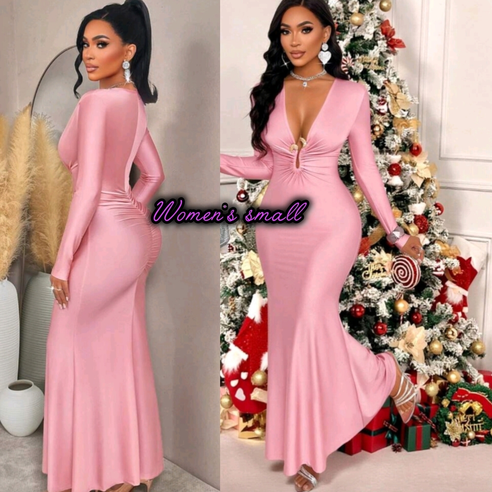 SHEIN Pink Long Sleeve Maxi Dress
